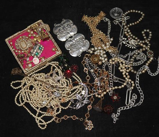 A group of assorted antique and later costume and semi precious jewellery